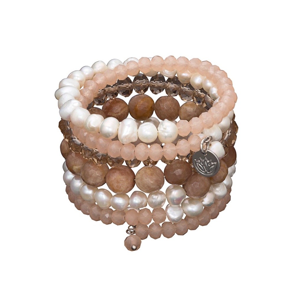 Purple Lotus Jewelry fresh water pearl crystal agate wrap bracelet champagne